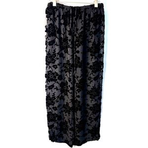 Whimsigoth SHEER Black Velvet Burnout Floral Wide Leg Pants, Date Night, Sexy